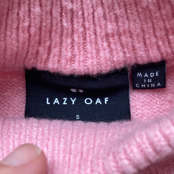 Lazy Oaf Pink Dog Print Mock Neck Sweater - Picture 7 of 12
